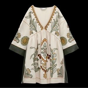 Zara Linen Blend Embroidered Dress Rare